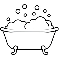 Simple line art illustration of a bathtub overflowing with bubbles and foam perfect for children s books or coloring pages