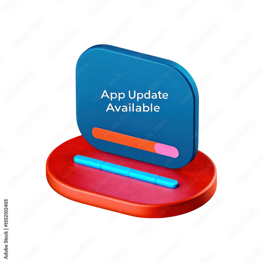 Poster 3d app update available notification with progress bar isolated on transparent background