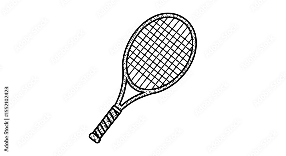 Poster sketch of tennis racket with strings on white background