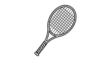 Sketch of Tennis Racket with Strings on White Background