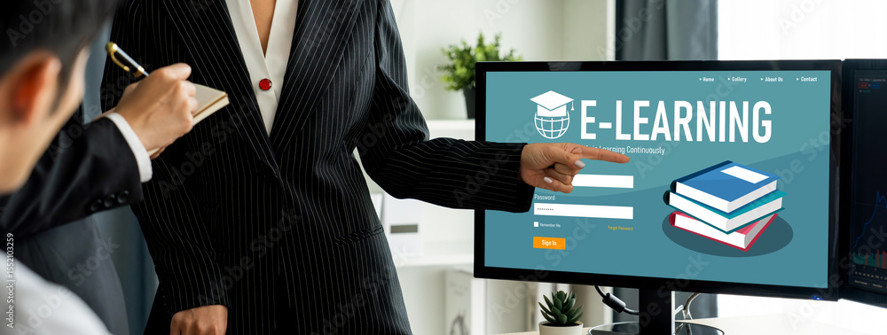Poster e-learning website with brisk sofware for student to study online on the internet network