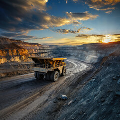 Heavy dump truck transporting gold ore load