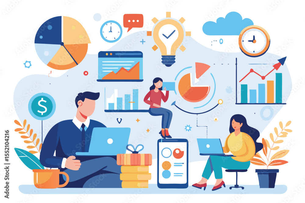 Poster enhancing productivity with effective time management and investment strategies for better workflow 