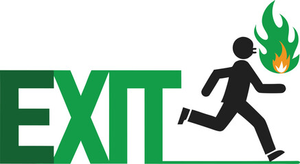 Adobe Illustrator Artwork Emergency exit sign. Man running out fire exit
