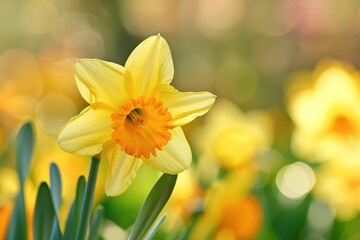 Fototapeta premium Bright Yellow Daffodil Blooms in the Garden