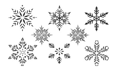 Vector Set of Hand Drawn Snowflakes – Winter Geometric Line Art Design