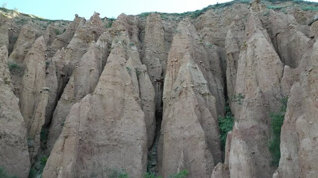Morning Drone View of the Stob Pyramids Rock Formations in Bulgaria