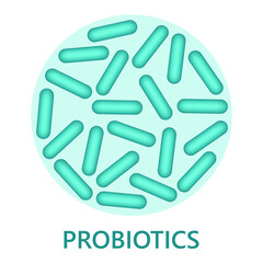 Probiotics bacteria icon, microbiome flora, lactobacillus bacterium.