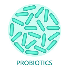 Probiotics bacteria icon, microbiome flora, lactobacillus bacterium.
