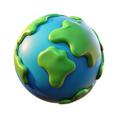 Stylized 3d cartoon earth with continents as green blobs isolated on transparent background