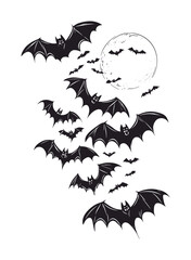 Flying Bats Silhouette with Full Moon – Halloween Vector Illustration
