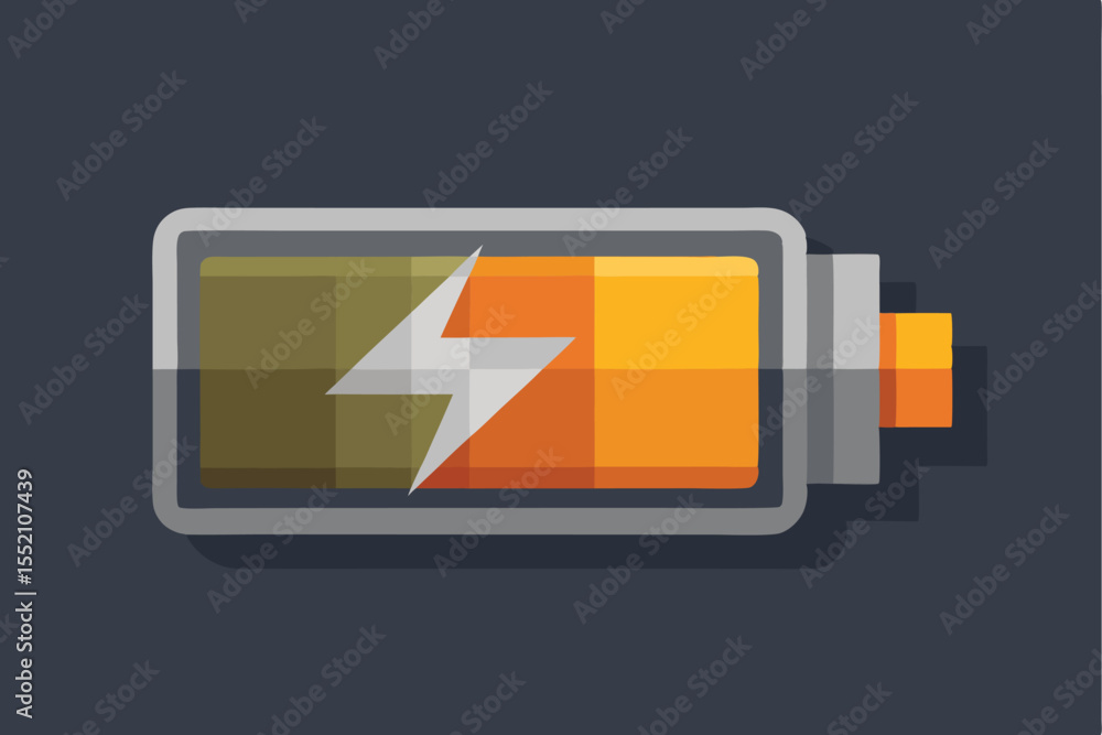 Poster minimalist battery icon with clean geometric terminals and a bold lightning symbol representing char