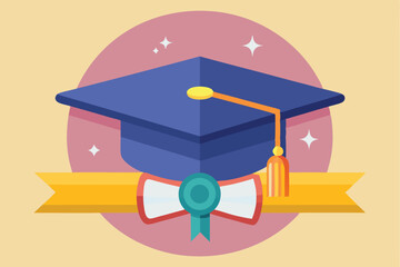 Graduation cap and diploma icon representing academic achievement in education settings with celebratory elements and vibrant colors for various uses