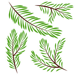 Set of different flat vector Christmas tree branches