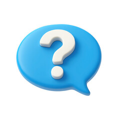 3d rendered blue speech bubble with a white question mark symbol inside isolated on transparent background