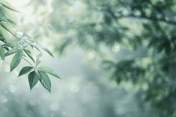 Obraz premium Green leaves in soft focus against a blurred background