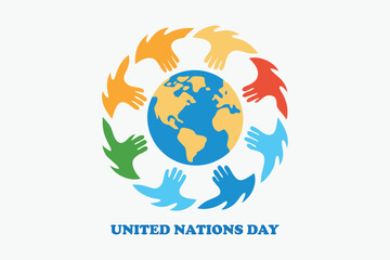 Obraz premium Interlocking Ethnic Hands Forming Globe Around UN Emblem Vector for United Nations Day.