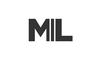 MIL logo design template with strong and modern bold text. Initial based vector logotype featuring simple and minimal typography. Trendy company identity.