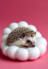 Cute hedgehog sleeping on a pillow 