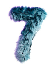 Creative Fur Letter 7 in Blue Standing on a White Background