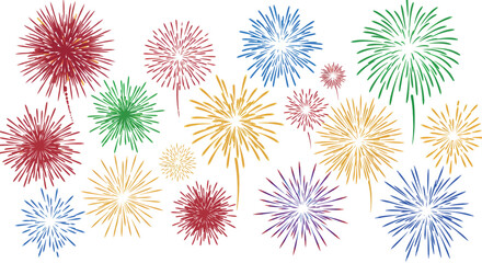 Festive fireworks display in colorful bursts for celebrations and parties vector illustration