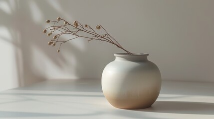 Ceramic Zen Jar Smooth Matte Ombre Beige White Tranquil