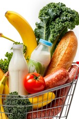 Supermarket food in a cart 