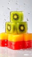 Frozen slices of kiwi, watermelon and pineapple 