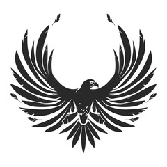 Tribal Style Black and White Eagle with Spread Wings Vector Illustration