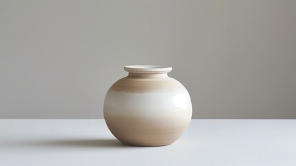 Ceramic Zen Jar Smooth Matte Ombre Beige White Tranquil