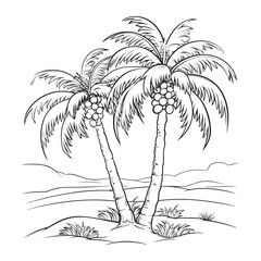 Obraz premium Hand Drawn Coconut Palm Trees on Tropical Beach in Black and White
