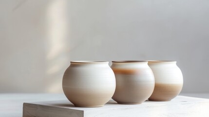 Ceramic Zen Jar Smooth Matte Ombre Beige White Tranquil