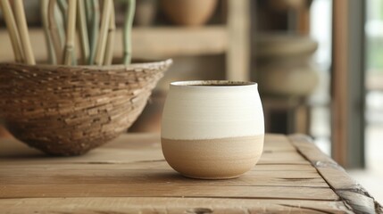 Ceramic Zen Jar Smooth Matte Ombre Beige White Tranquil