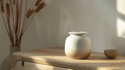 Ceramic Zen Jar Smooth Matte Ombre Beige White Tranquil