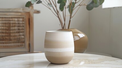 Ceramic Zen Jar Smooth Matte Ombre Beige White Tranquil