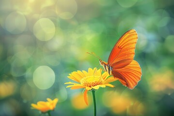 Monarch butterfly gracefully resting on a vibrant yellow flower in a natural setting