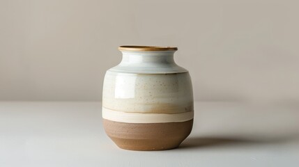 Ceramic Zen Jar Smooth Matte Ombre Beige White Tranquil