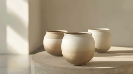 Ceramic Zen Jar Smooth Matte Ombre Beige White Tranquil