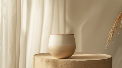 Ceramic Zen Jar Smooth Matte Ombre Beige White Tranquil