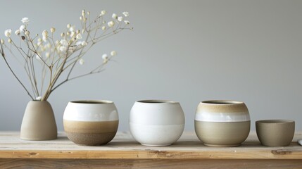 Ceramic Zen Jar Smooth Matte Ombre Beige White Tranquil