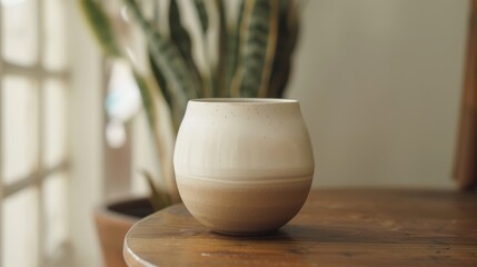 Ceramic Zen Jar Smooth Matte Ombre Beige White Tranquil