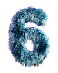 Blue Furry Letter 6 on a White Background Artfully Designed