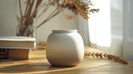 Ceramic Zen Jar Smooth Matte Ombre Beige White Tranquil