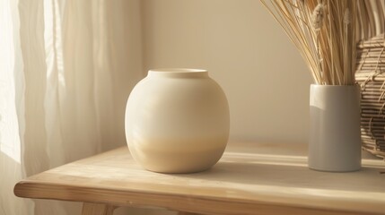 Ceramic Zen Jar Smooth Matte Ombre Beige White Tranquil