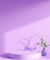 purple round podium with vase isolated on purple background