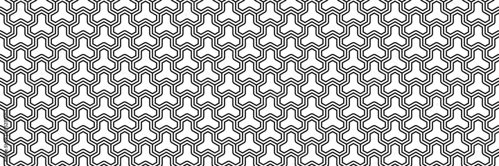 Poster horizontal seamless black and white hexagon tile and textile pattern for design.