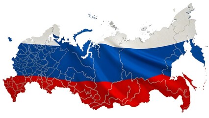 Fototapeta premium Russia Map with National Flag on White Background