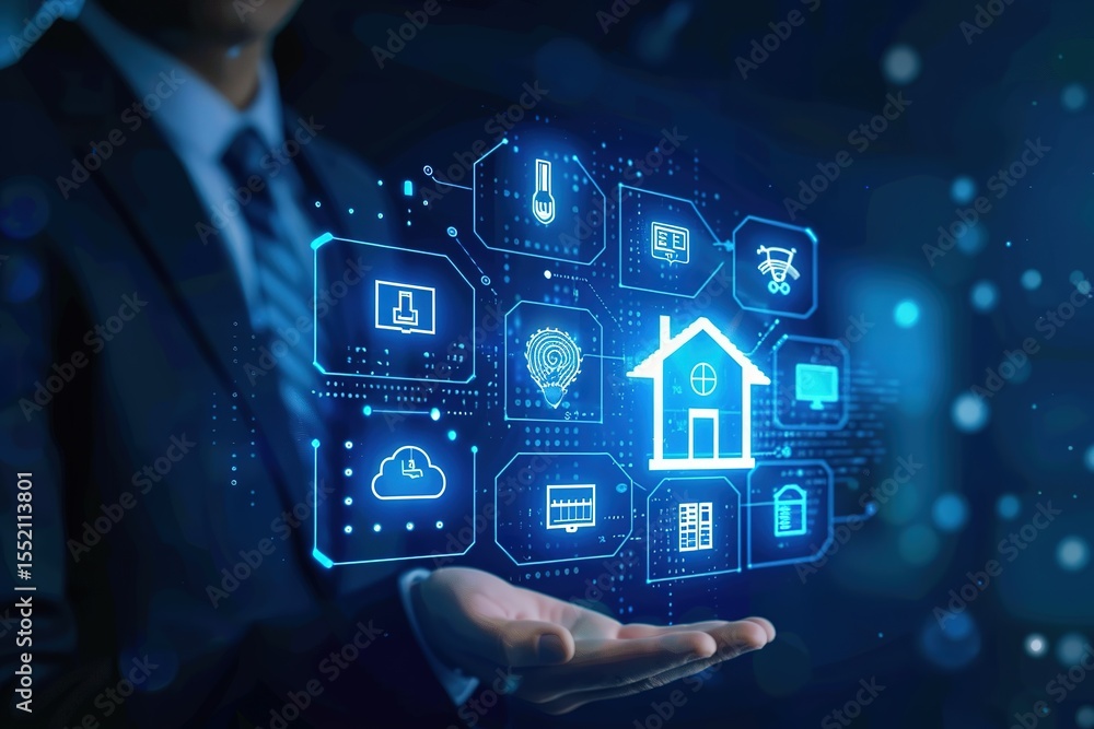 Poster smart home automation interface with connected devices controlled via digital network