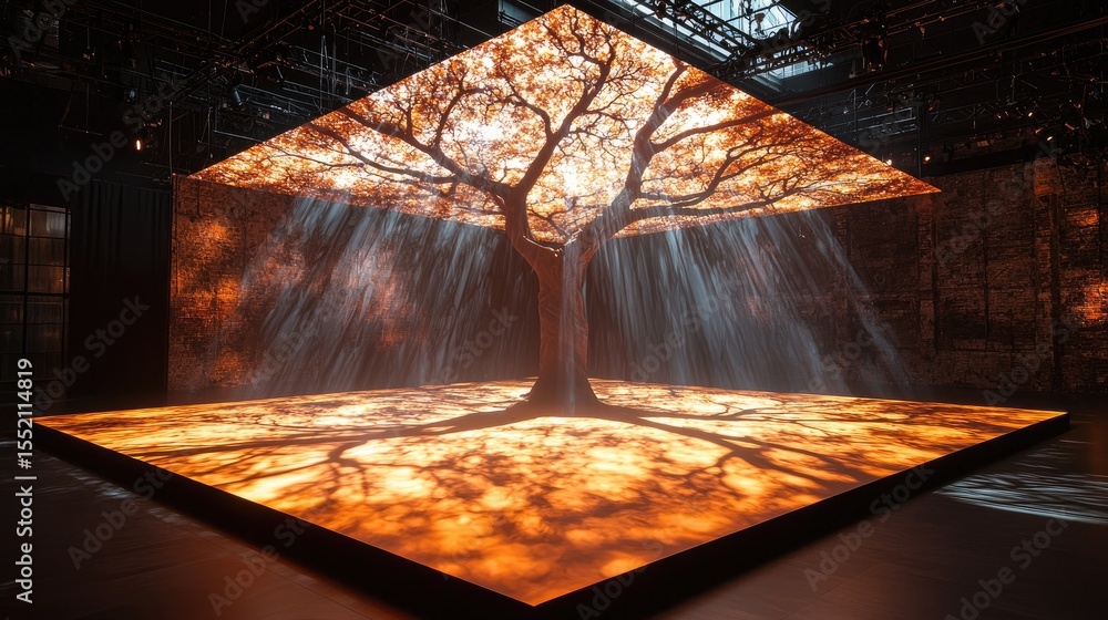 Poster projected image of a tree canopy over a landscape.