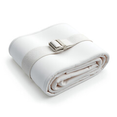 Folded elastic mattress strap with adjustable buckle on white background  